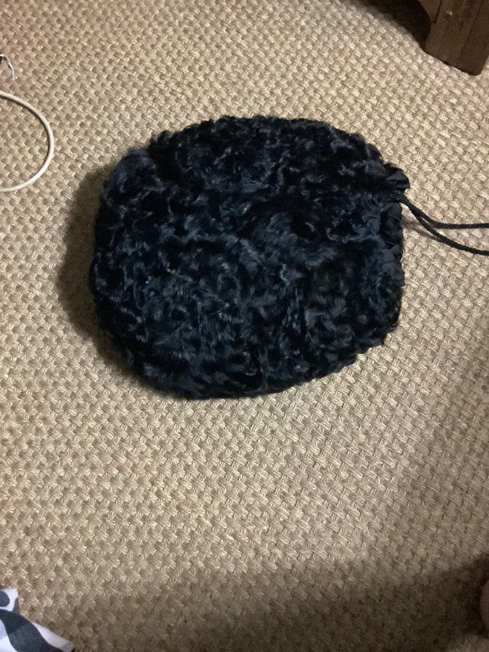Vintage Fur Black Curly Lamb Muff